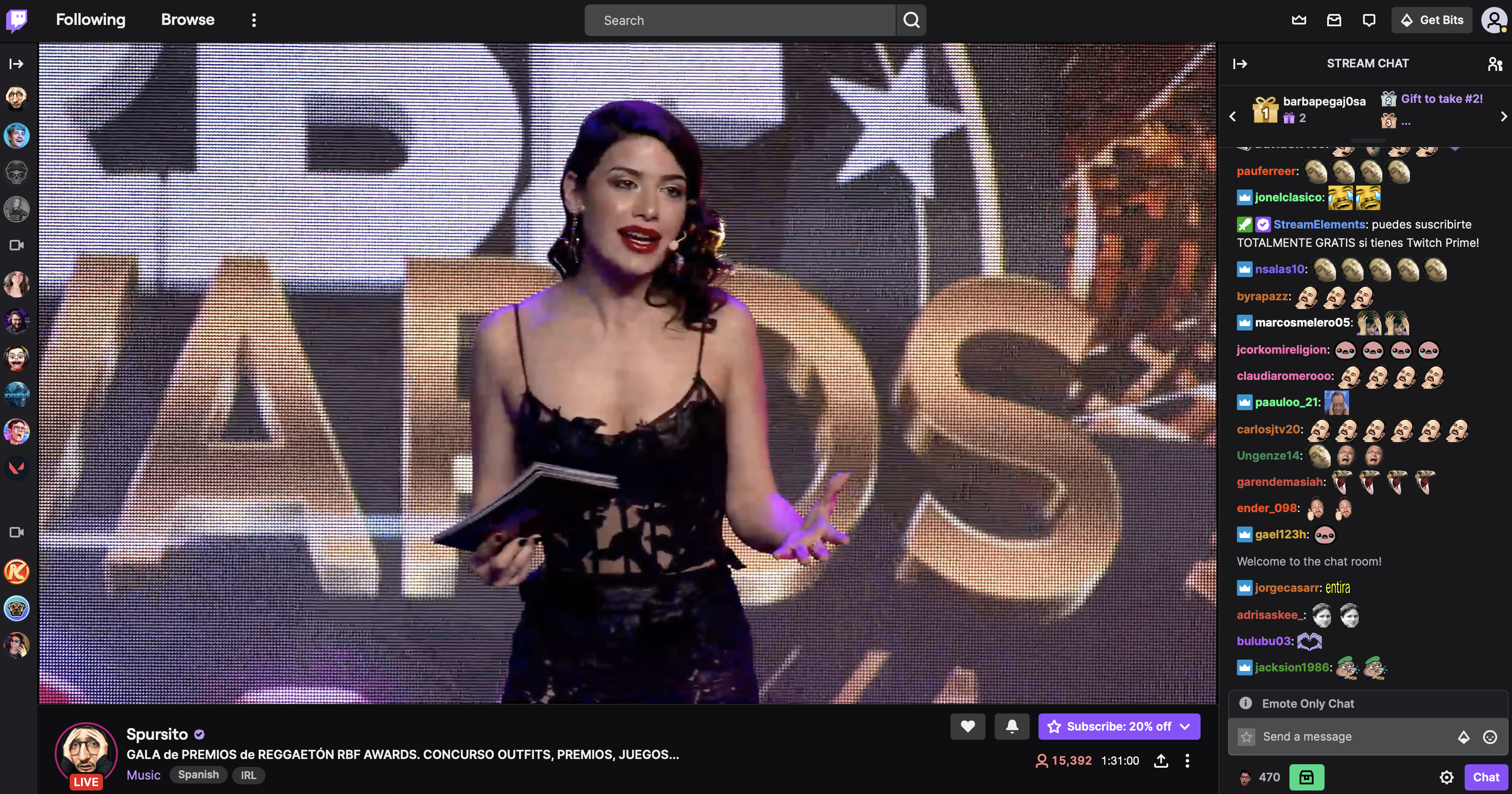 Captura de pantalla de RBF AWARDS en Twitch